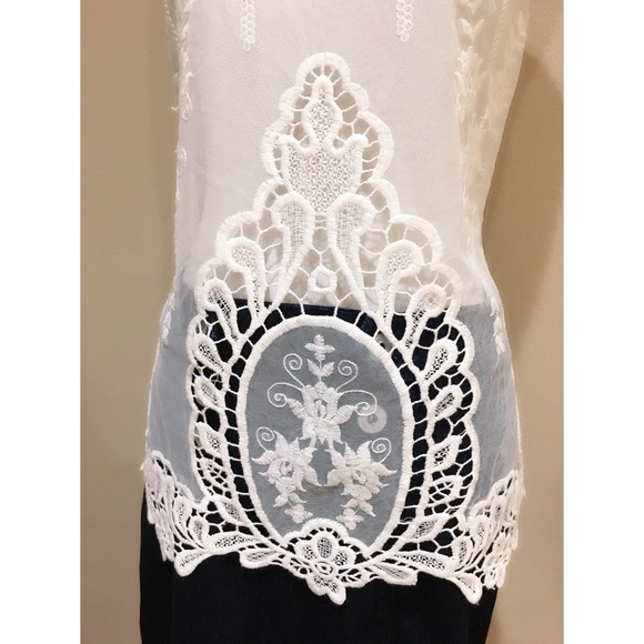 Karen Kane Embroidered Ivory Mesh Lace Tank Top - Picture 5 of 5